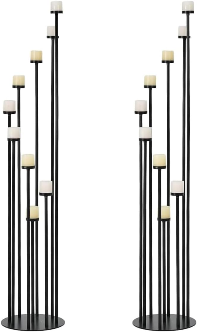 Black 9 Arm Floor Candle Holder Candelabra for Home Decor, Weddings, Dinner Parties Formal Events