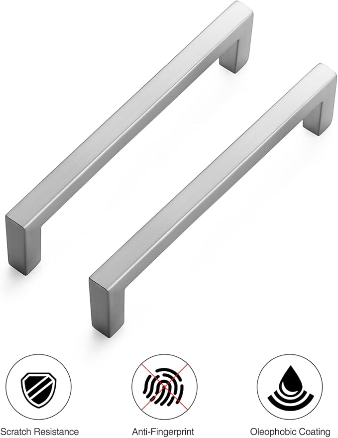 Ravinte 20 Pack Solid 5 Inch Center to Center Slim Square Bar Drawer Handles - Cabinet Hardware Brushed Nickel Pulls for Kitchen and Drawers
