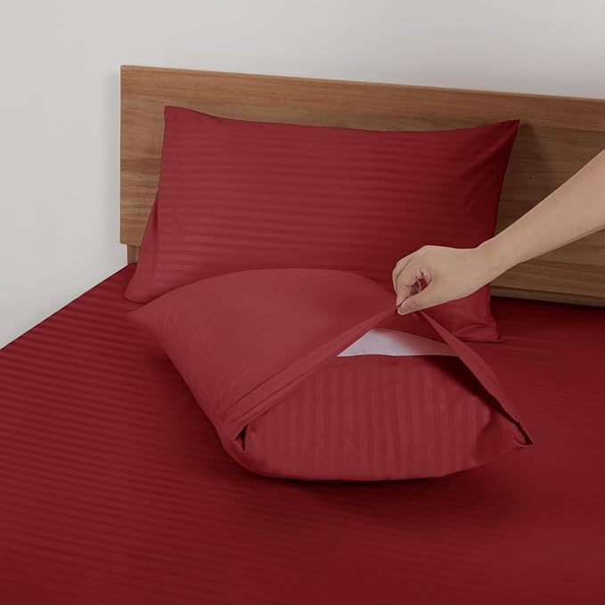 Mejoroom Striped King Size Bed Sheet Set - Hotel Luxury 1800 Bedding Sheets & Pillowcases - 16" Deep Pocket Fitted Sheet, Soft, Breathable, Wrinkle & Fade Resistant - 4 Piece(02-Burgundy)