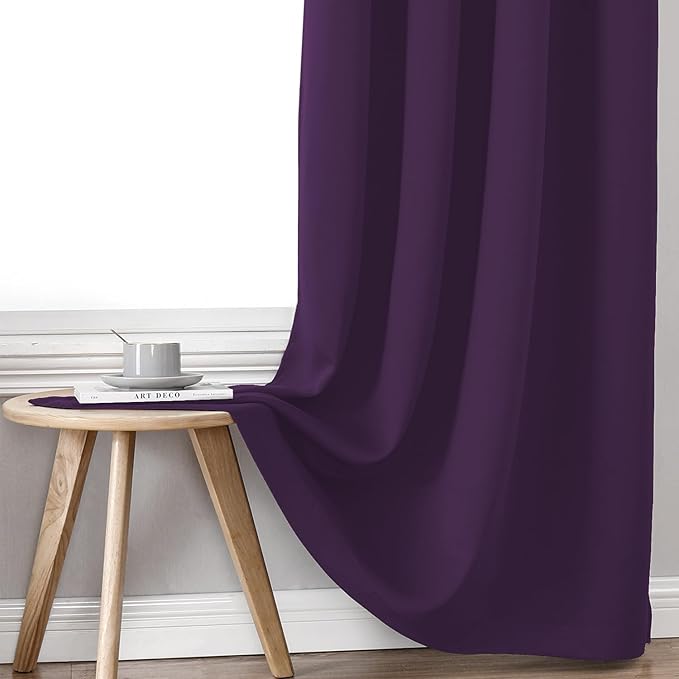 ChrisDowa 100% Blackout Curtains for Bedroom with Black Liner, 2 Thick Layers Total Blackout Thermal Insulated Grommet Window Curtains 2 Panels Set (Royal Purple, 52 x 72 Inch)