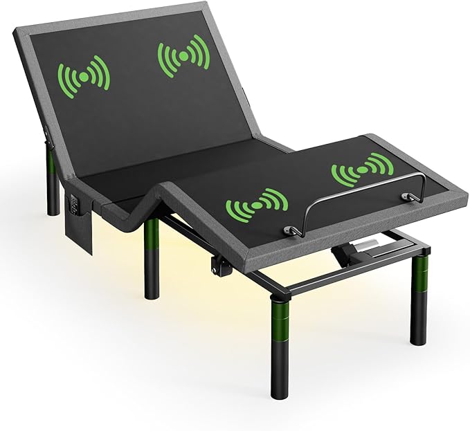Marsail MS01-1 Twin XL Adjustable Bed Base with Massage, 4 Ports USB A&C Bed Frame with Under-Bed Nightlight, 3 Minutes Fast Assembly, Wireless Control Adjustable Bed with 4 Height Options
