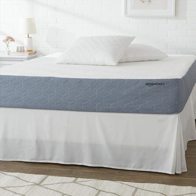Amazon Basics Memory Foam Mattress, Medium Firm, Cooling Gel, Full Size Mattress, CertiPUR-US® Certified Foam, 75 x 54 x 10 inches, White/Gray