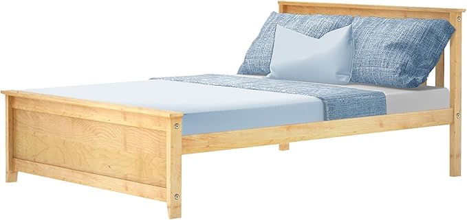 Max & Lily Full Size Bed Frame with Slatted Headboard, Solid Wood Platform Bed for Kids, No Box Spring Needed, Easy Assembly, Natural