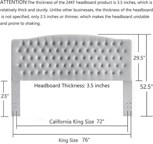 24KF Upholstered Tufted Button Velvet Headboard,Comfortable Fashional Headboard King/CA King Size,Gray
