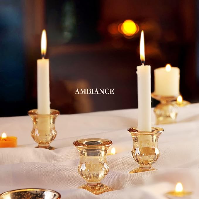 Letine Gold Candlestick Holders Set of 12-2.5" H Taper Candle Holders Bulk -Gold Glass Candle Holder for Thanksgiving, Christmas, Rustic Wedding Centerpieces, Party Decor