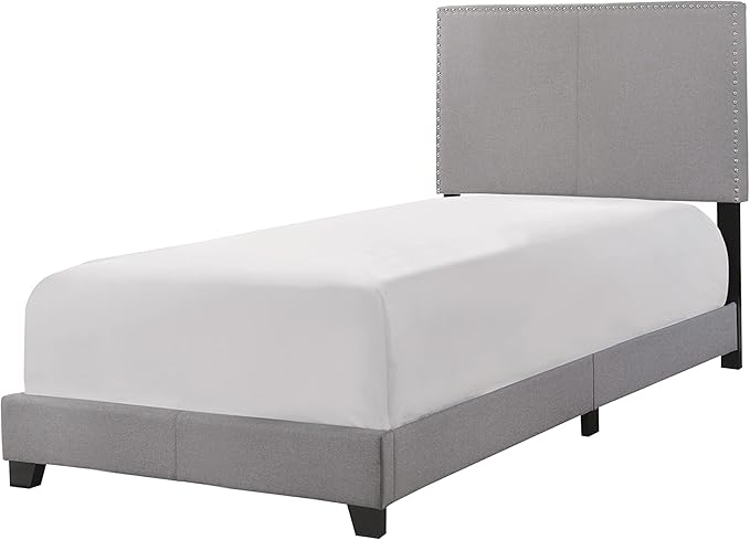 Crown Mark Erin Upholstered Panel Bed in Gray, Twin