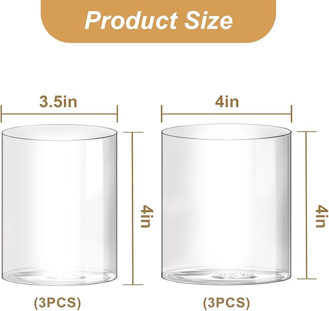 Hurricane Candle Holder,Open Ended Glass Candleholder Multiple Size Choices,Clear Cylinder Glass Candle Holder for Wedding Centerpieces, Home Decor(3pcs:4x4", 3pcs: 4x3.5")