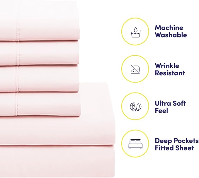 King Size Comforter Set with Sheets - 7-Piece Bedding Collection - 1 Comforter, 1 Fitted Sheet, 1 Flat, 4 Pillowcases - Deep Pocket - Soft & Premium Quality - Ideal for All Seasons, Pale Pink
