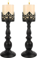 Candle Holders for Pillar Candles Gothic Matte Black Vintage Tall Candle Holders Set of 2 Decorative Large Table Centerpieces Candle Stand Decor (Black 2PCS A)