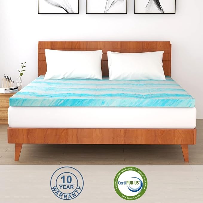IULULU Mattress Topper, 2 Inch Gel Memory Foam Mattress Topper for Full Size Bed, Blue