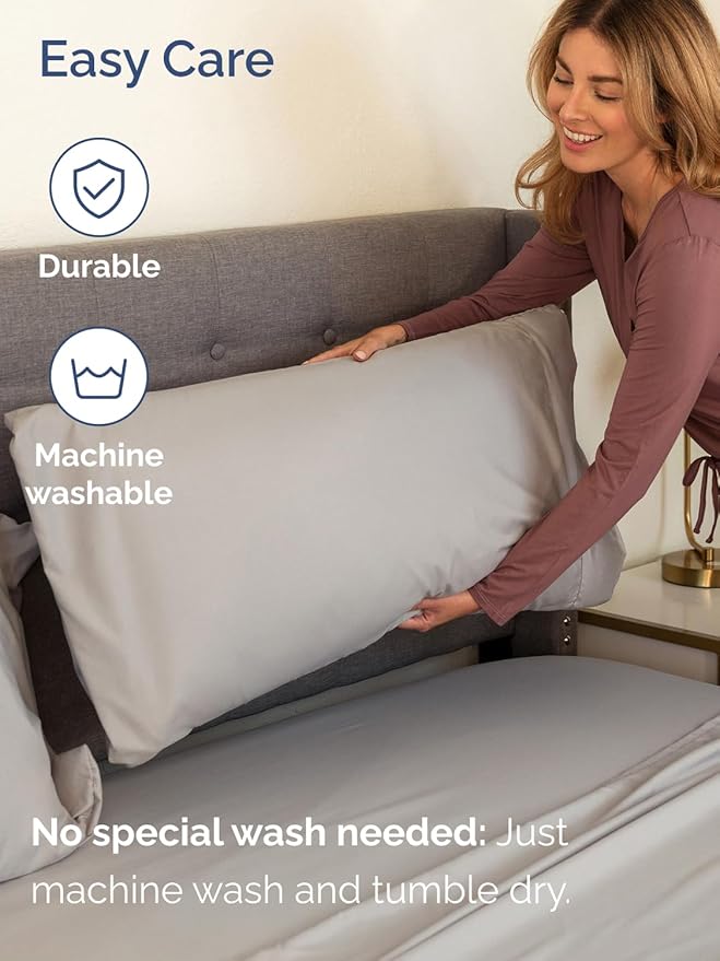 Extra Deep Split King Sheet Set - 7 Piece Breathable & Cooling Sheets - Hotel Luxury Bed Sheets Set - Easy Fit - Soft, Wrinkle Free & Comfy Sheets Set - Light Grey Sheet Set with Extra Deep Pockets