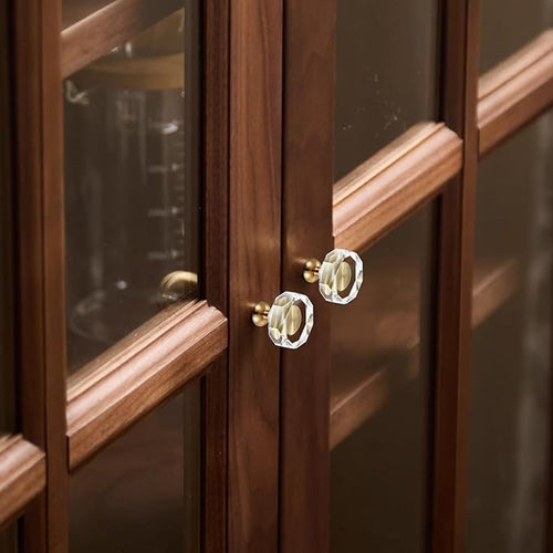 2-Pack 1-1/4-Inch White Cabinet Glass Crystal Patterned knob Brass Drawer Dresser Pulls, Gold Hardware Kitchen Closet knobs for Bifold Doors