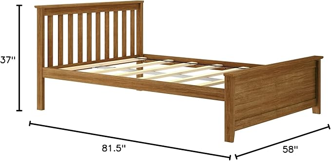 Max & Lily Full Size Bed Frame with Slatted Headboard, Solid Wood Platform Bed for Kids, No Box Spring Needed, Easy Assembly, Pecan