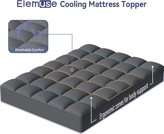 ELEMUSE Cal King Grey Mattress Topper for Back Pain, Extra Thick Mattress Pad Cover, Plush Soft Pillowtop with Elastic Deep Pocket, Overfilled Down Alternative Filling