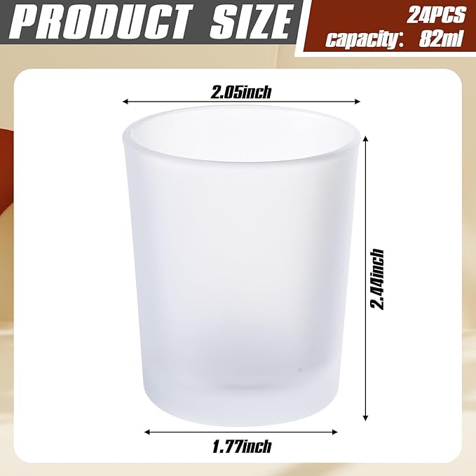 Set of 24 Frosted White Glass Votive Candle Holders Frosted Votive Candle Holders Bulk Wedding Party Birthday Centerpieces Spa Supplies Home Decorations