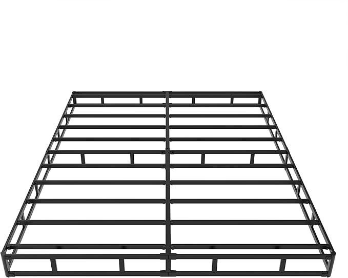 Cal King Box Spring 4 Inch Low Profile, Heavy Duty Metal Box Spring Bed Base with Fabric Cover, Mattress Foundation, Easy Assembly, Noise Free, Black