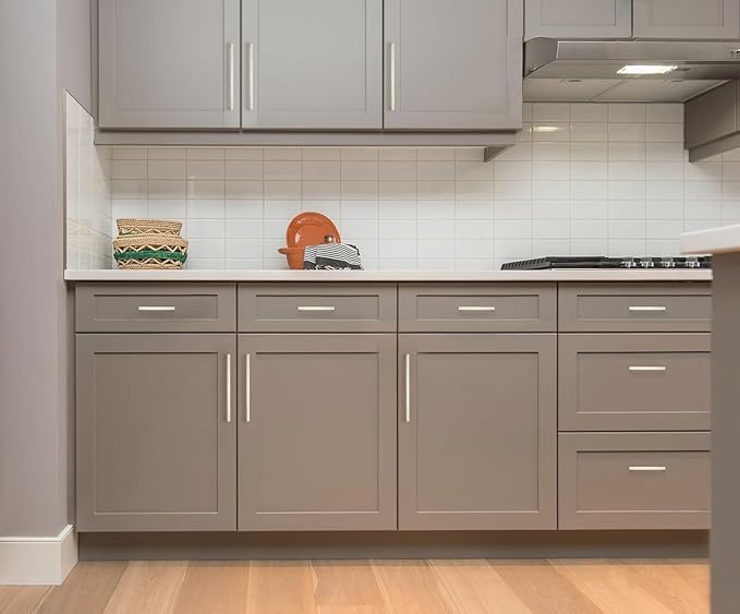 Ravinte 25 Pack Solid 6-1/4 Inch Center to Center Slim Square Bar Drawer Handles - Cabinet Hardware Brushed Nickel Pulls for Kitchen and Drawers