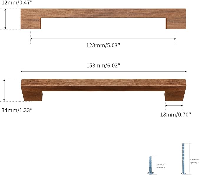 Walnut Square 5 in 2 pcs Wooden Drawer Pulls Handle pulls for cabinets Kitchen Cabinet Drawer pulls Cabinet Door Pull