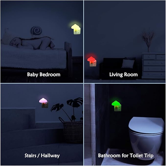 Night Lights Plug into Wall - 2-Pack Sensor LED Mushroom Light, Magic 7 Color Changing Cute Dream Bed Mushroom Lamp for Kids Adults Living Room Bedroom Kitchen, Bathroom Toilet, Stair Hallway Corridor