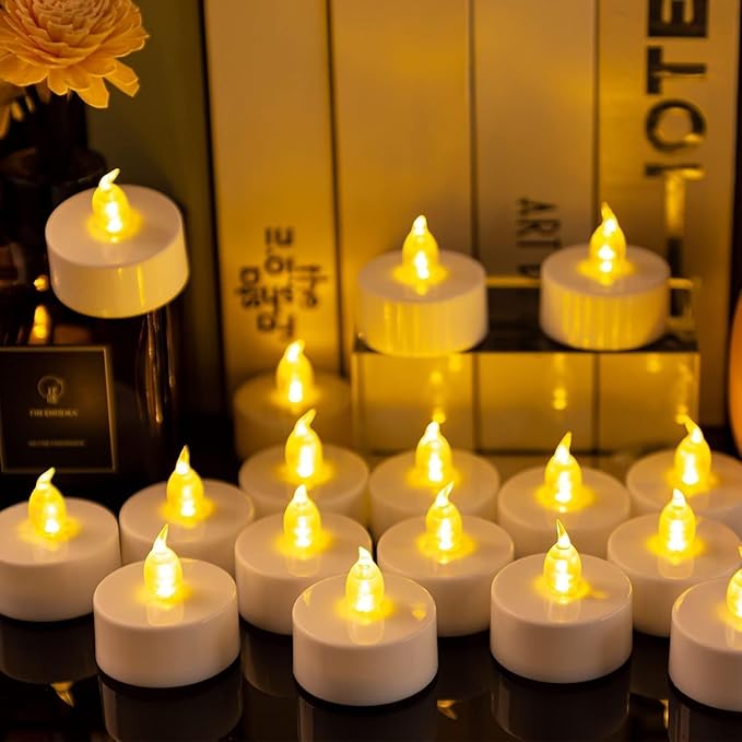 Battery Operated Tea Light Candles:200 Pack Flameless LED Realistic Flickering Candles 200+ Hours Electric Fake Candle in Warm Yellow Ideal for Party, Wedding, Birthday, Gifts and Home Decoration