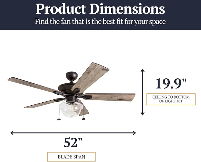 Prominence Home Abner Modern Farmhouse 52 Inch Ceiling Fan with Light, Outdoor Fan/Indoor Tri-Mount LED Ceiling Fan with 5 Blades, Silver Oak and Maple Brown Blade Finish Options, Bronze (80091-01)