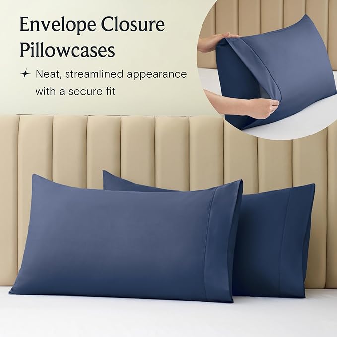 LuxClub 4 PC King Sheet Set, Breathable Luxury Bed Sheets, Deep Pockets Wrinkle Free Cooling Bed Sheets Machine Washable Hotel Bedding Silky Soft - Navy King