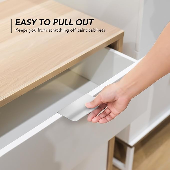 Ravinte Hardware 6 Pack Silver Cabinet Handles, 3 Inch (76mm) Finger Edge Pulls, 2 Inch Hole Center, Finger Pulls for Cabinets
