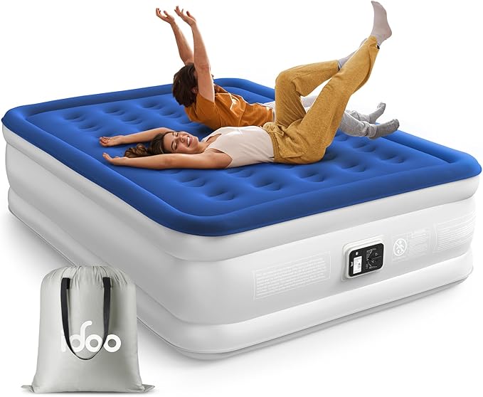 iDOO Air Mattress Queen with Built in Pump, Blow up Mattress, Inflatable Mattress Queen Size for Guests, Home, Camping, 3 Mins Inflation/Deflation, Upgraded Colchones Inflables, Comfort Air Bed