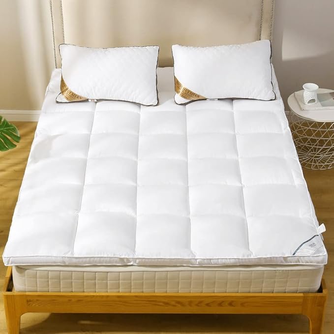 Mattress Pad Queen Size - Soft Comfort Mattress Cover, Quilted Fitted Mattress Topper with Anchor Bands Fits 8-21 Inch Mattress, Breathable Fluffy Pillow Top