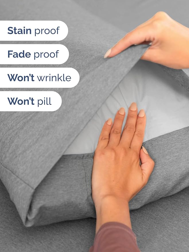 Extra Deep Cal King Sheet Set - 6 Piece Breathable & Cooling Sheets - Hotel Luxury Bed Sheets Set - Easy Fit - Soft, Wrinkle Free & Comfy Sheets Set - Heathered Grey Sheet Set w/Extra Deep Pockets