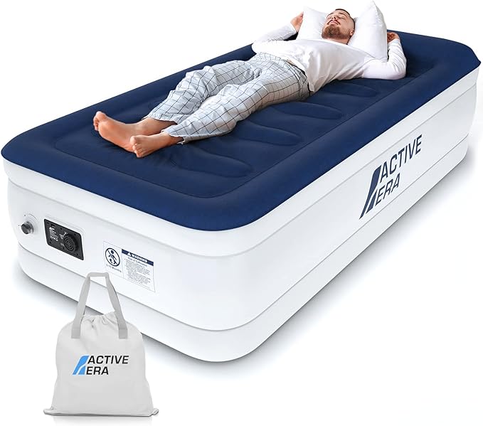 Active Era 21" Twin Air Mattress with Built-in Pump & Raised Pillow - Heavy Duty Puncture Resistant, Waterproof Blow Up Bed