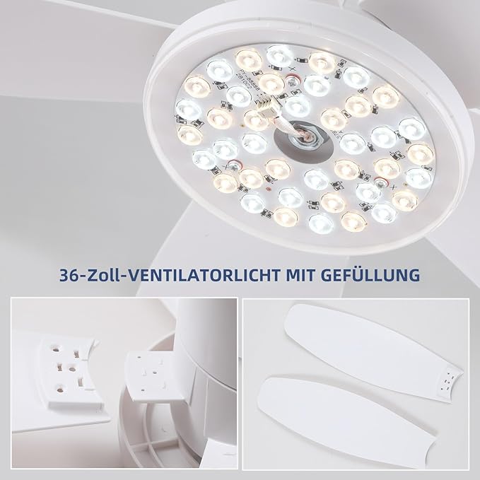 Ceiling Fans with Lights-36 Low Profile Ceiling Fan with Light and Remote/APP Control,Flush Mount,DC Reversible,LED Dimmable Modern Ceiling Fans for Bedroom,Indoor/Outdoor Patio Use(White)