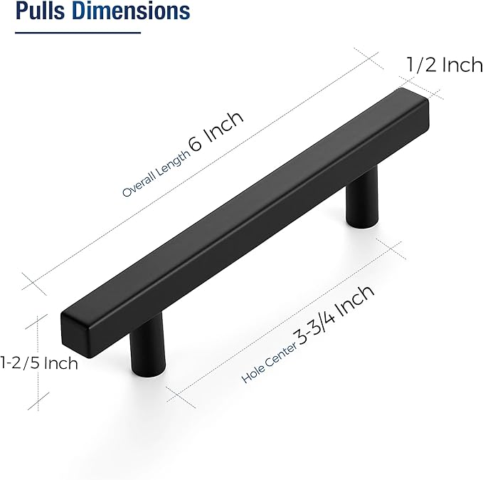JOY DECOR 45 Pack 3-3/4 Inch Matte Black Square Cabinet Handles Stainless Steel Cabinet Hardware Pulls for Kitchen and Drawers with 6 Inch Overall Length