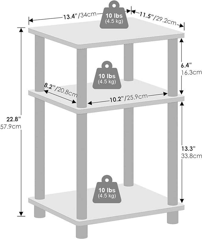 Furinno Just 3-Tier Turn-N-Tube Open Storage Nightstand, 1-Pack, Plastic Poles, Americano/Black