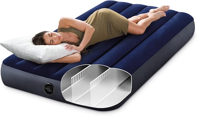 Intex 64757E Dura-Beam Standard Downy Air Mattress: Fiber-Tech - Twin Size - 10in Bed Height - 300lb Weight Capacity - Pump Sold Separately