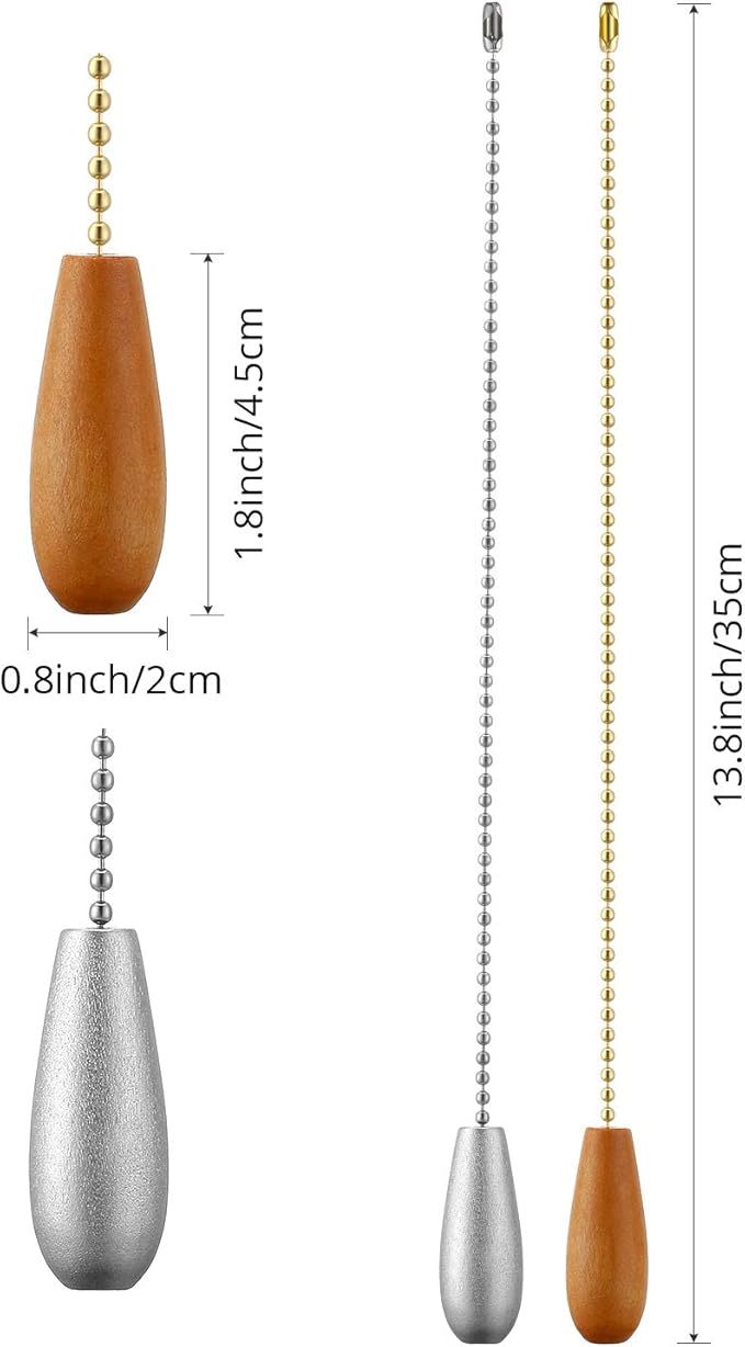 8 Pieces Ceiling Fan Pull Chains Extender Wooden Pendant Pull Chain Extension for Ceiling Light Lamp Fan (Walnut Color, White, Silver, Wood Color)