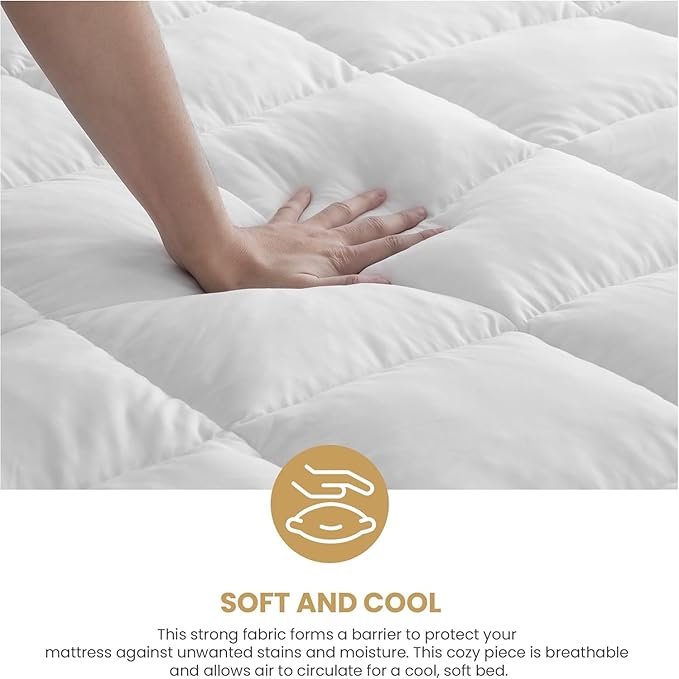 Superior Mattress Topper, Down Alternative, 2 Inch Deep Sized Bed Pillow Top, Comfort Pad, Fluffy Mattress-Topper Protector, Plush Cooling Extra Soft, Hotel Quality, Sleep, All-Season, Queen, White