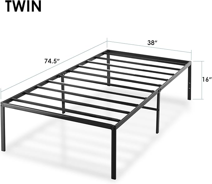 Best Price Mattress 16 Inch Metal Platform Bed Frame, Heavy Duty Steel Slats, Black, Twin