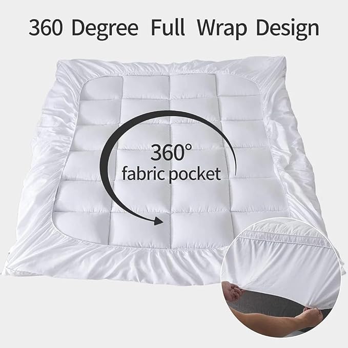 Sleep Mantra 100% Cotton Mattress Topper Twin XL Size - Premium Wrap-Around Cooling Topper Fits up to 20-Inch Mattress - Extra Soft, Deep Pocket, Breathable & Plush Quilted Down Fill (White)
