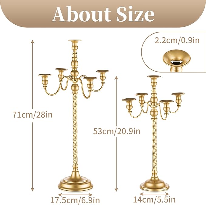 Sziqiqi 28In Floor Candelabra Tall Taper Candlestick for Candle and Floral Metal Candle Holders Table Centerpiece for Wedding Party Event Room