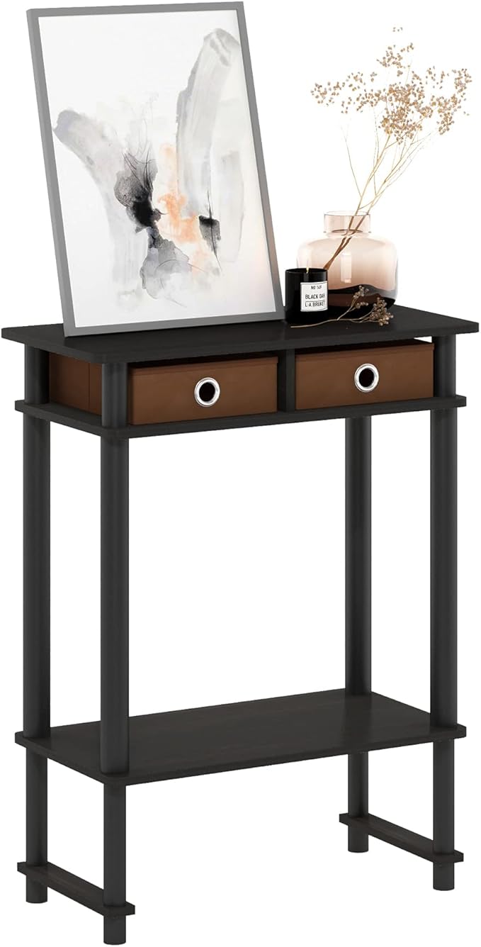 Furinno Turn-N-Tube Tall-Wide Hallway Console Table with Bin, Espresso/Brown