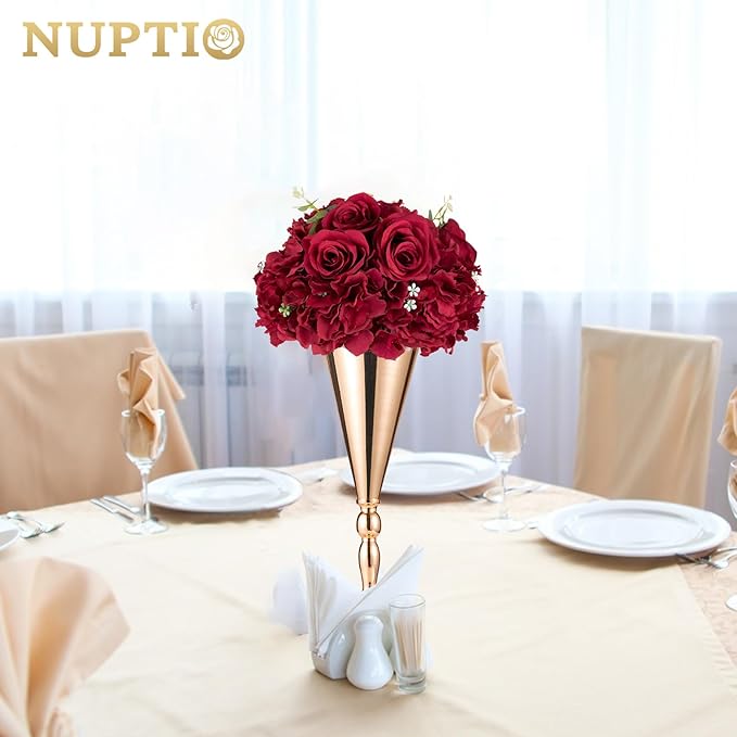 NUPTIO Flower Balls for Centerpieces Wedding: 2 Pcs 11.8 inch Diameter Artificial Flower Ball Arrangement Bouquet Centerpiece for Tables - Burgundy Fake Rose Flowers for Wedding Decor