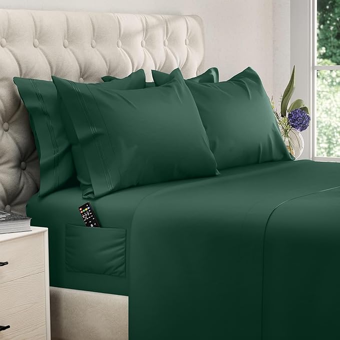 DREAMCARE King Size Sheets Set – 6 pcs Cooling Bed Sheets – up to 21” Deep Pocket King Sheet Set – 2500 Supreme Collection – Extra Soft 100% Brushed Microfiber Hotel Luxury with Side Pocket – E Green