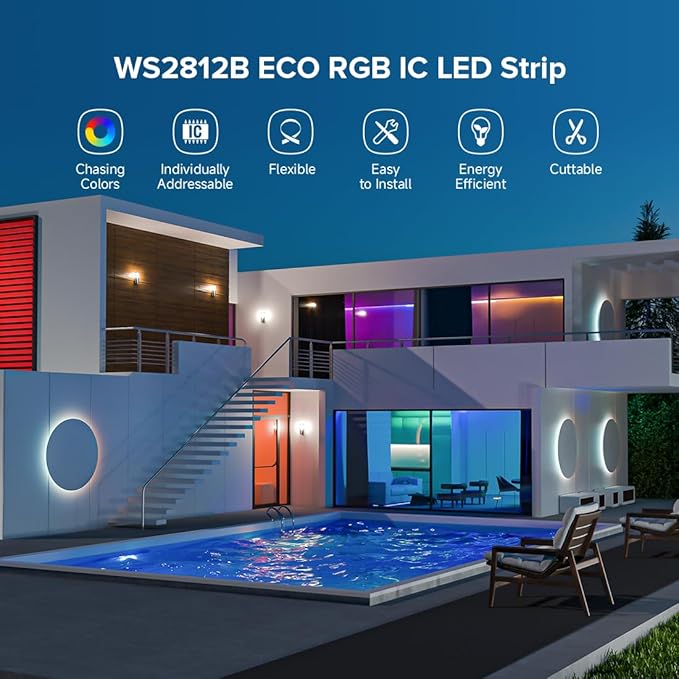 BTF-LIGHTING WS2812B RGB ECO LED Strip, Chasing Effects 5050SMD Individually Addressable 3.3FT 100 (2x50) Pixels/m Flexible Dream Color IP30 for Bedroom DIY Projects DC5V (No Adapter or Controller)