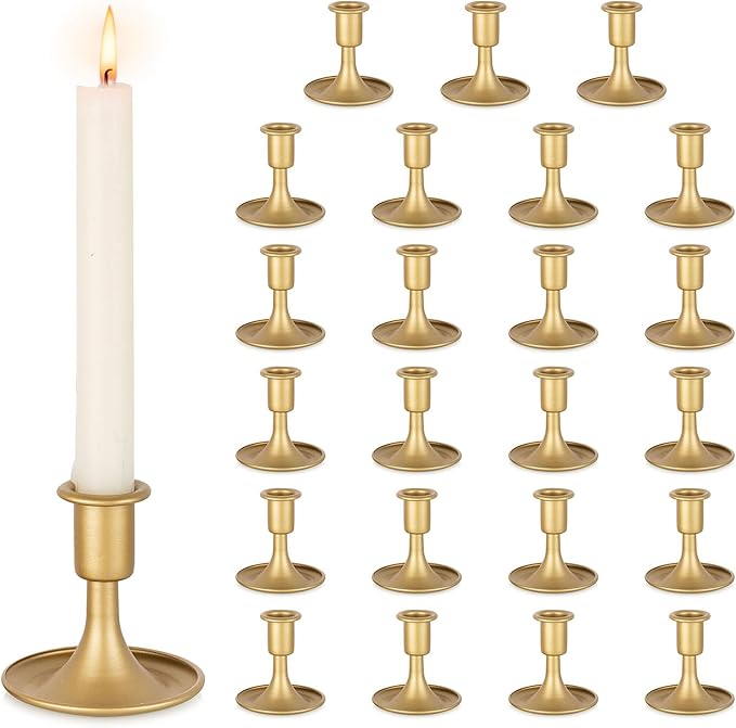 Gold Candle Holders Candlestick Holders: Set of 24 Candle Taper Holders Metal Candle Holders for Candlesticks for Wedding Centerpiece Party Chrismas Mantel Home Decor
