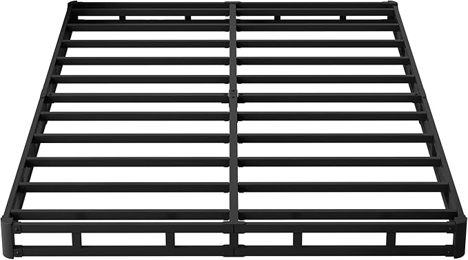 Box Spring Full Size Bed 4 Inch Low Profile, Heavy Duty Metal Box Spring Bed Base with Fabric Cover, Mattress Foundation, Easy Assembly, Noise Free, Black
