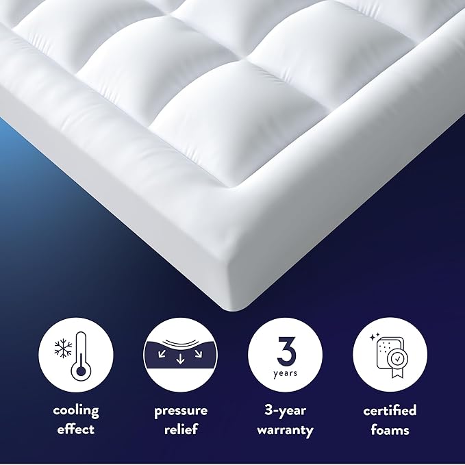 Best Price Mattress 3 Inch Pillowtop Mattress Topper and Pad Combo, 2 Inch Egg Crate Foam Mattress Topper, 1 Inch Plush Mattress Pad, Certified Safe Foam and Fabric, Dorm Essentials, Queen