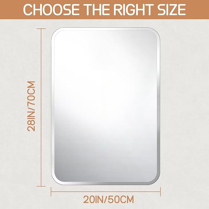 Frameless Bathroom Mirror for Over Sink,Wall Mounted Vanity Mirrors 20x28in,Rounded Rectangle Mirror Frameless with Polished Edge for Bedroom,Living Room,Entryway,Shatterproof (Horizontal/Vertical)
