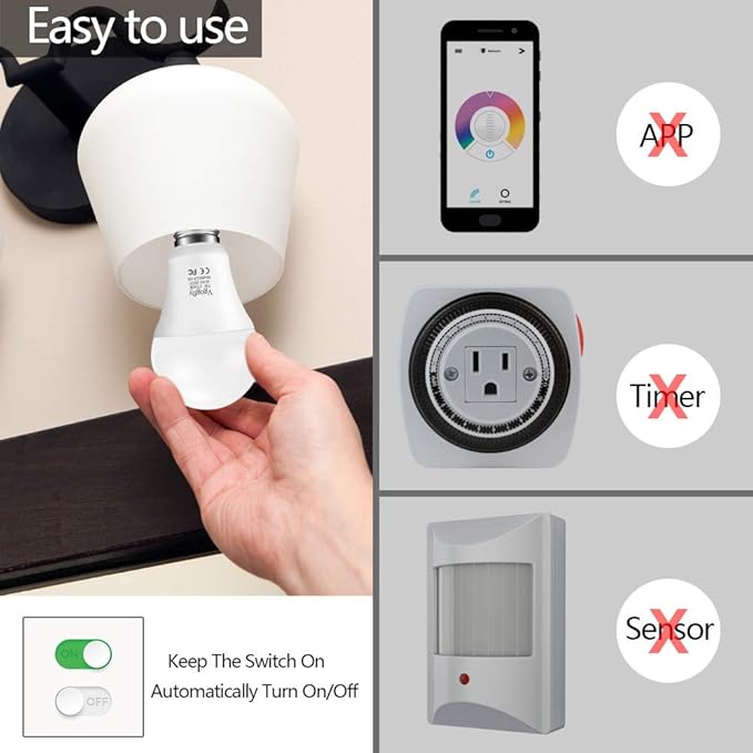 Vgogfly Dusk to Dawn Light Bulb Sensor Smart LED Outdoor Lighting Bulbs Lamp 7W E26/E27 Automatic On/Off, Indoor/Outdoor Yard Porch Patio Garden (Warm White, 3 Pack)
