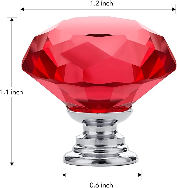 Ravinte 5 Pack Red Crystal Knobs for Dresser Drawers Glass Cabinet Knobs Diamond Shaped Drawer Knobs - 30 mm Knobs with Silver Base
